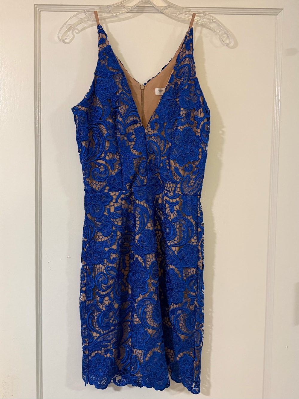 Dress The Population Allie Blue Lace V-Neck Spaghetti Strap Dress - Small